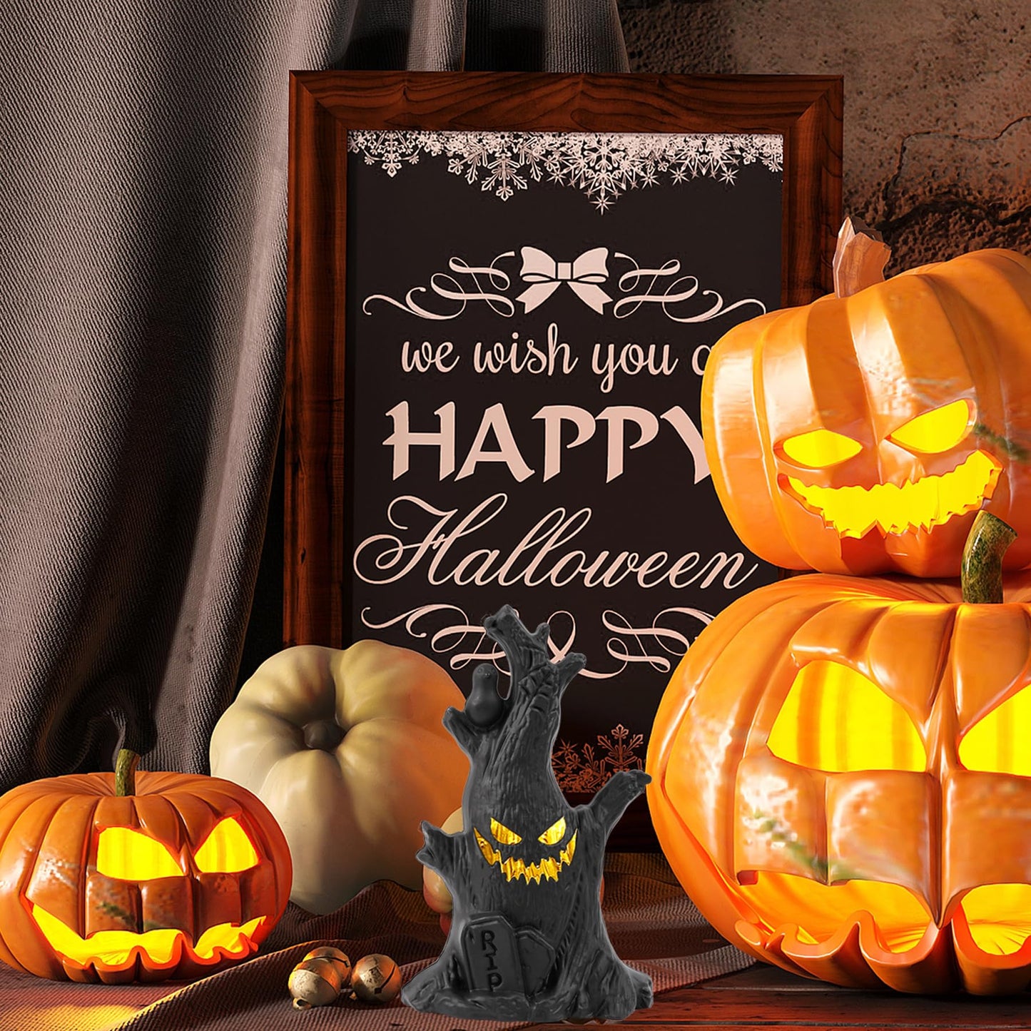 Halloween Tree, Scary Halloween Decorations Night Light, Fall Tiered Tray Decor Tree Lights Indoor, Lightweight Tabletop Decor, Village Statue Haunted House