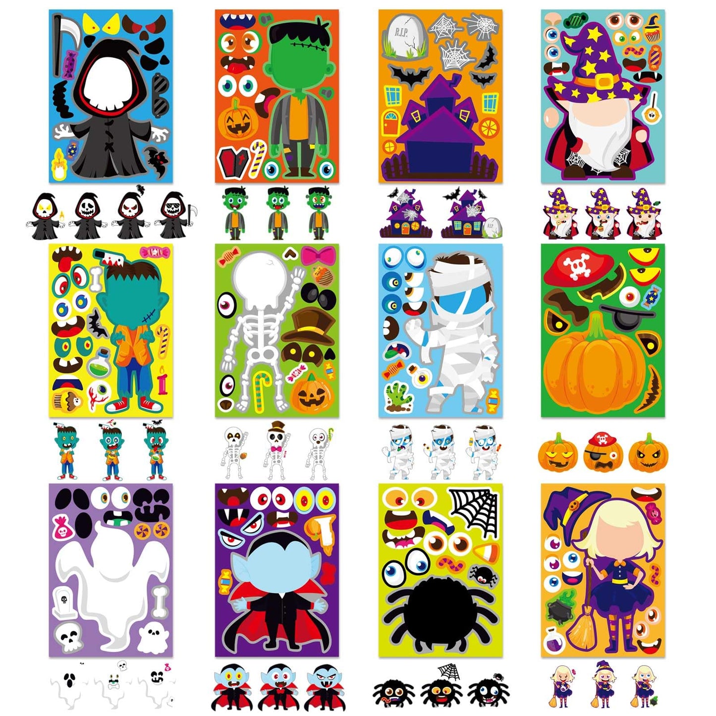 48 PCS Halloween Make-a-face Stickers Halloween Characters Stickers for Kids Make Your Own Mix and Match Sticker DIY Crafts Decorating Toy Sticker Trick or Treat Party Game Activities