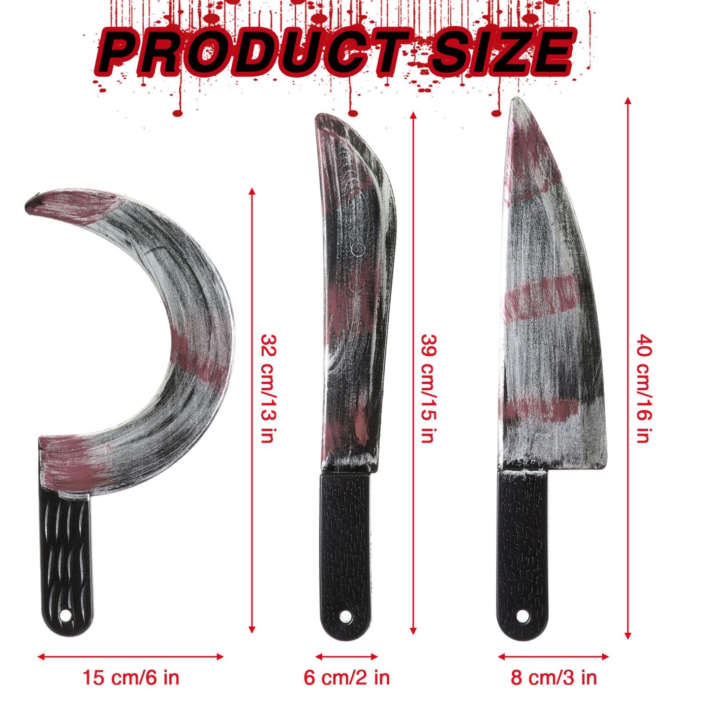 3 Pieces Halloween Knife Fake Knife Halloween Machete Toy Plastic Halloween Butcher Sickle Weapon Prop Halloween Party Decoration
