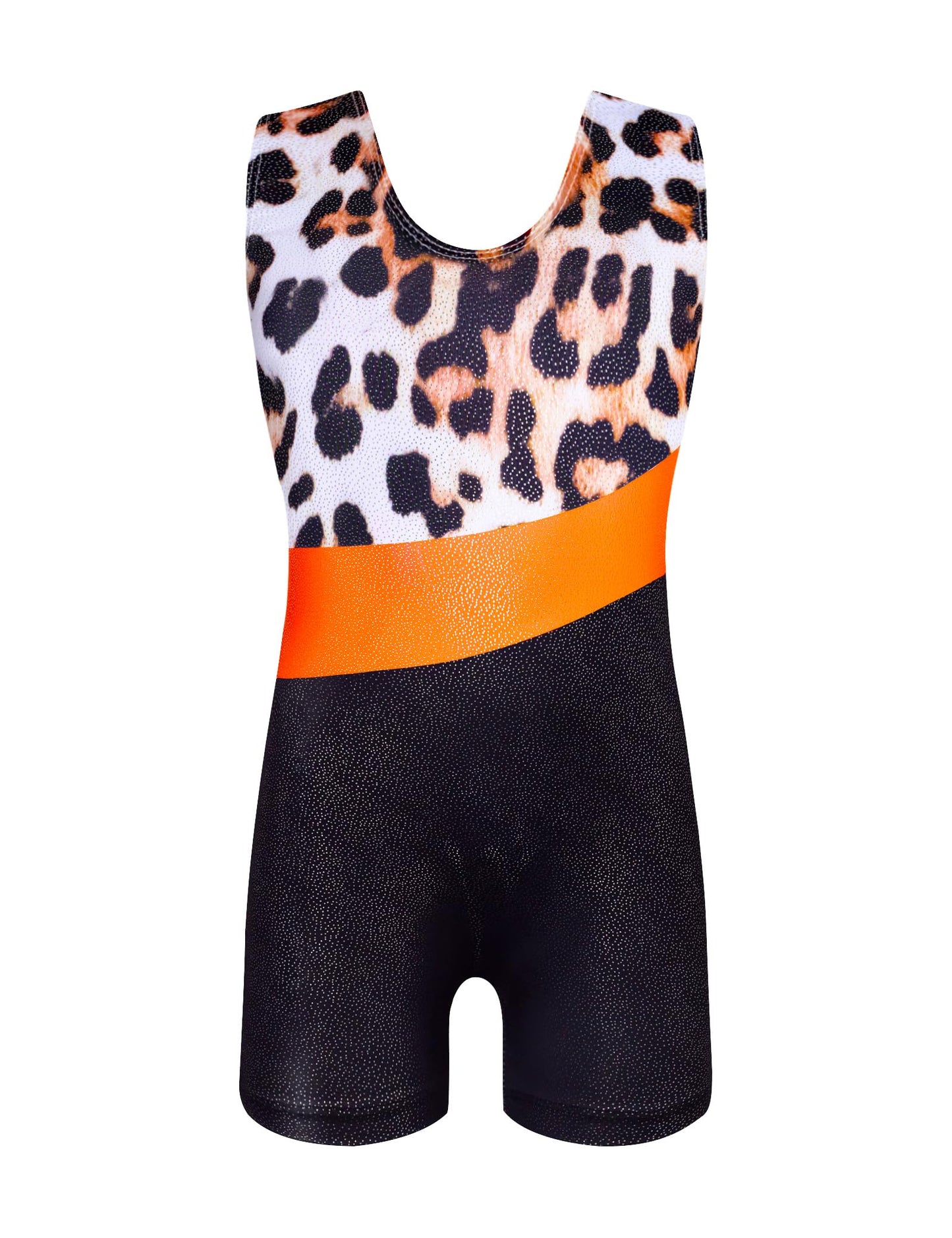 Leotard for Girls Gymnastics Size 5-6 Years Old Shiny Black Cheetah Practice Unitards with Shorts