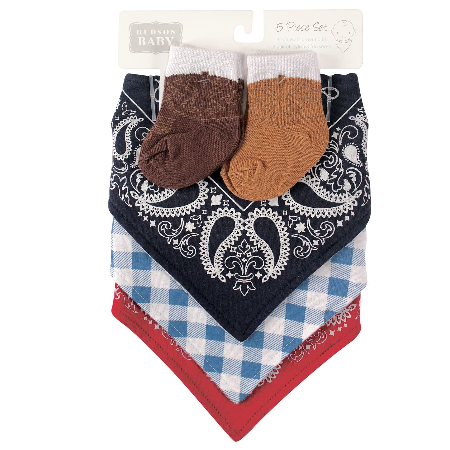 Hudson Baby Unisex Baby Cotton Bib and Sock Set, Cowboy, One Size