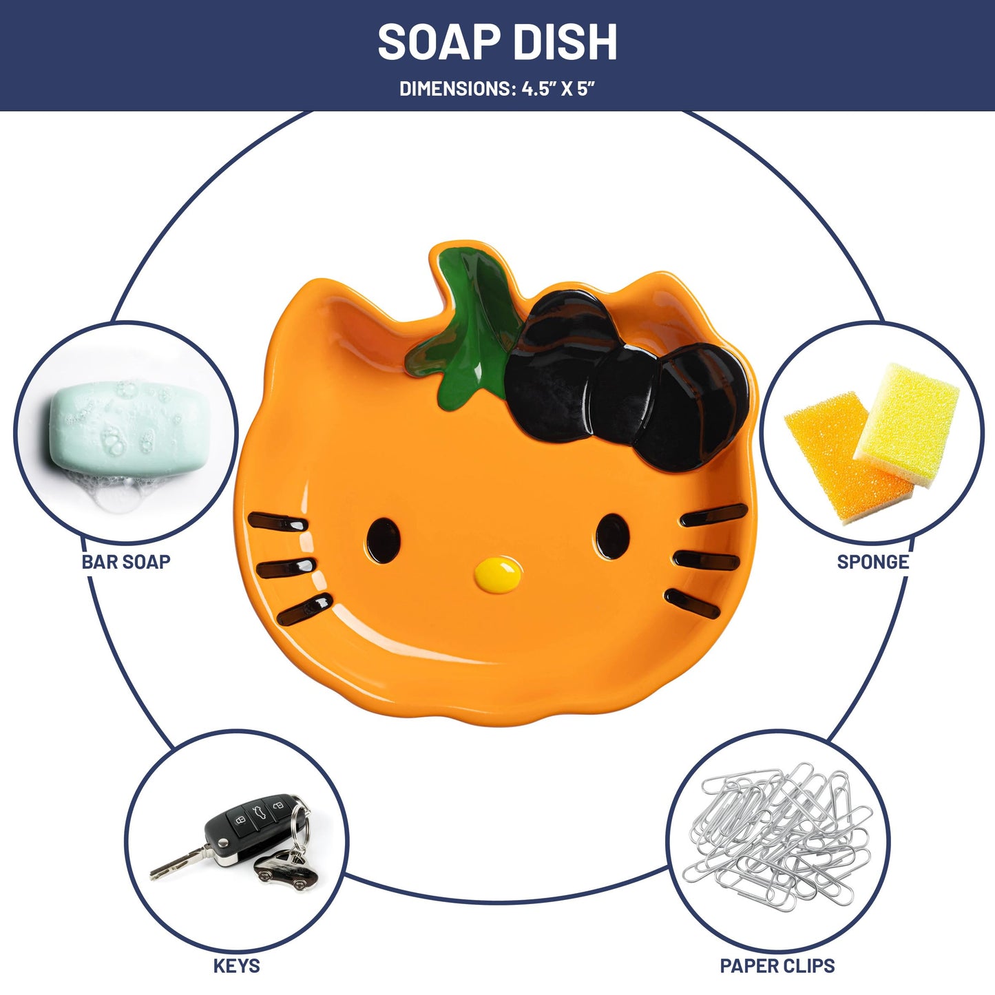 Jay Franco Hello Kitty Pumpkin Jack-O-Lantern Soap Dish - Autumn & Halloween Bathroom Décor Sponge Holder