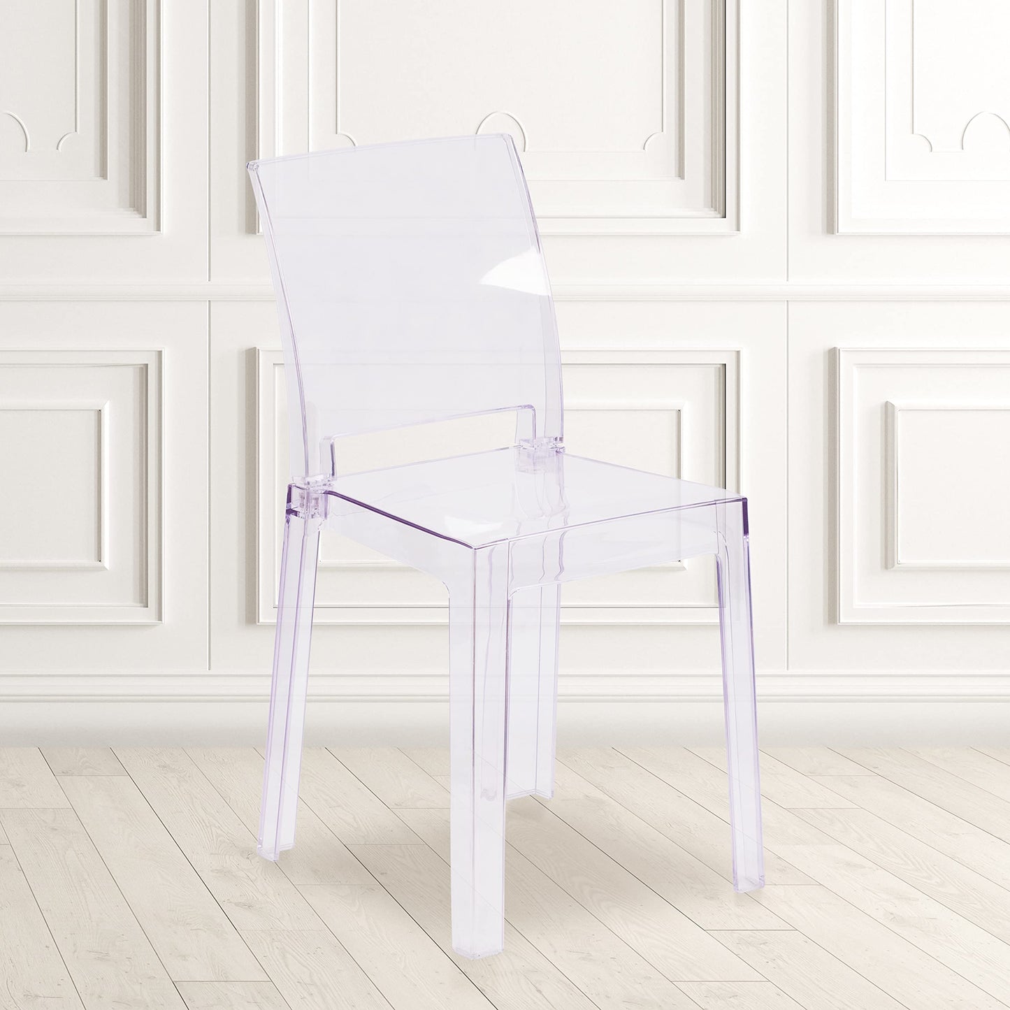 Flash Furniture Emilie Ghost Chair with Square Back in Transparent Crystal