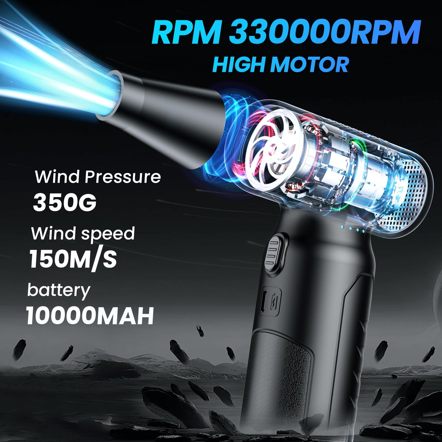 Electric Air Duster - 33,0000 RPM Cordless Keyboard Cleaner, Rechargeable Compressed Air Blower for PC/Computer Cleaning, Car & Home Dusting, Replaces Air Cans (Battery Powered Turbo Fan)