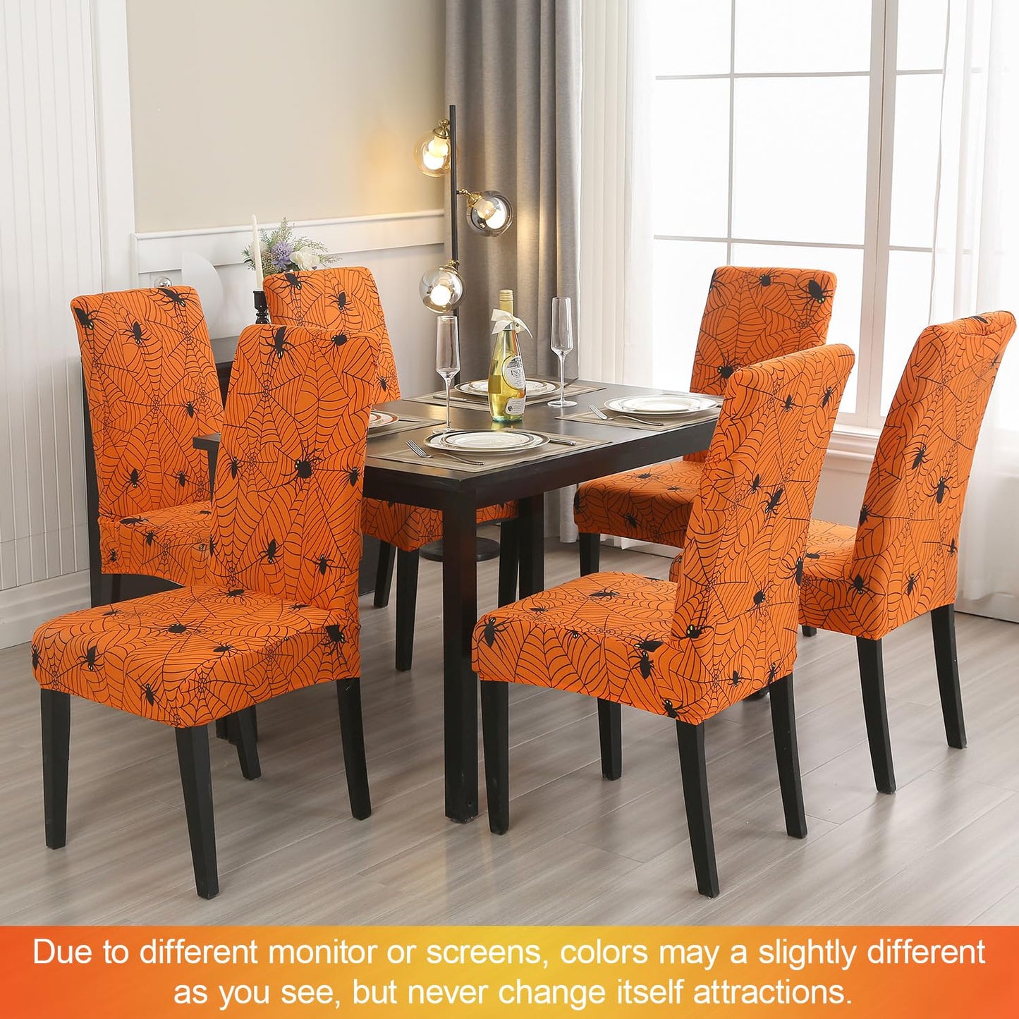 JQinHome Halloween Orange Dining Chair Slipcover, Spider Web Chair Covers Set of 4 ,High Stretch Washable Chair Protector Cover for Dining Room, Kitchen,Home Party,Wedding Ceremony(Orange, 4PC)