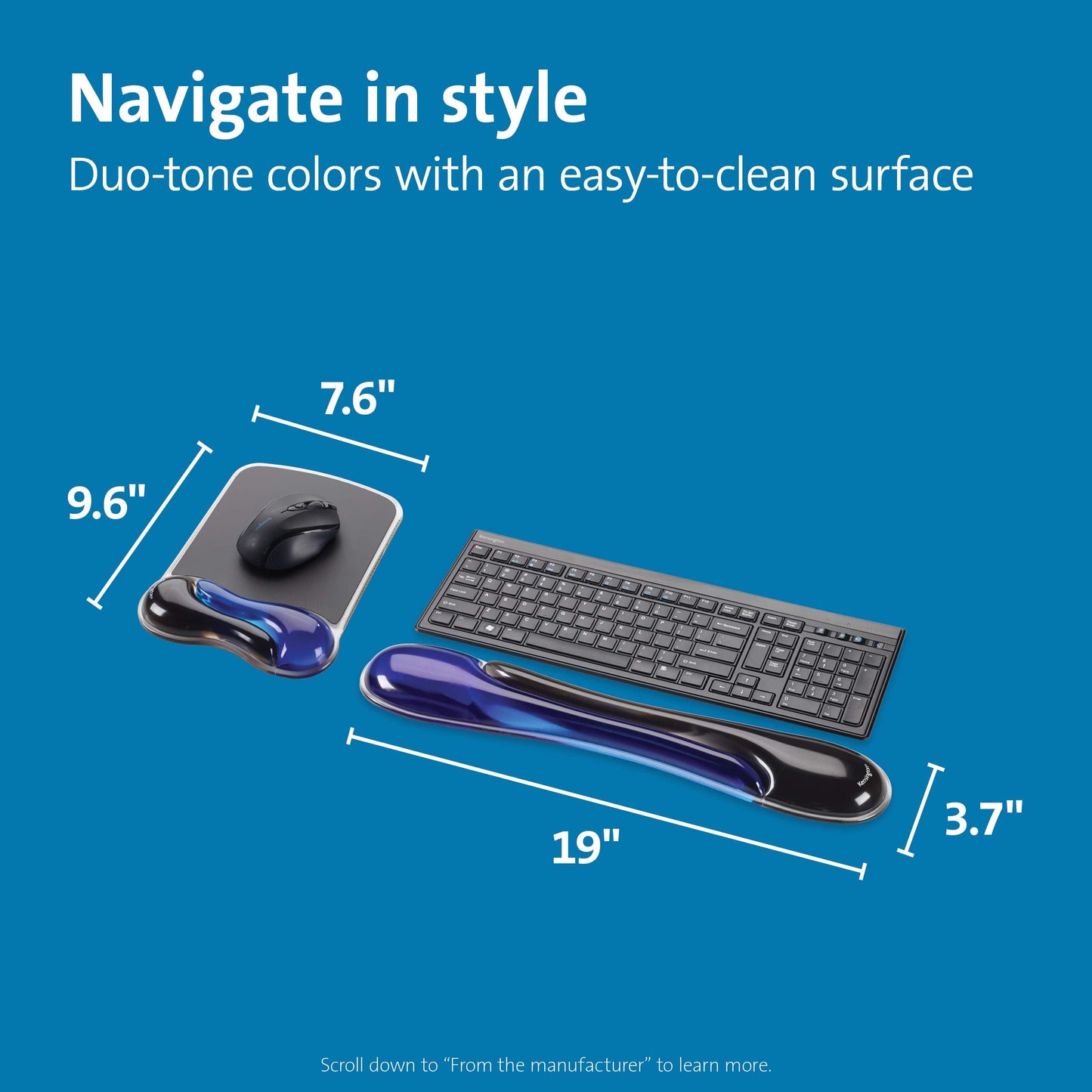 Kensington Duo Gel Mouse & Keyboard Wrist Rest Bundle Set, Ergonomic Keyboard and Mouse Pad With Wrist Support, Keyboard Wrist Rest, Computer Keyboard Pad, Cooling Gel, Non-Skid Backing, Blue K52920WW
