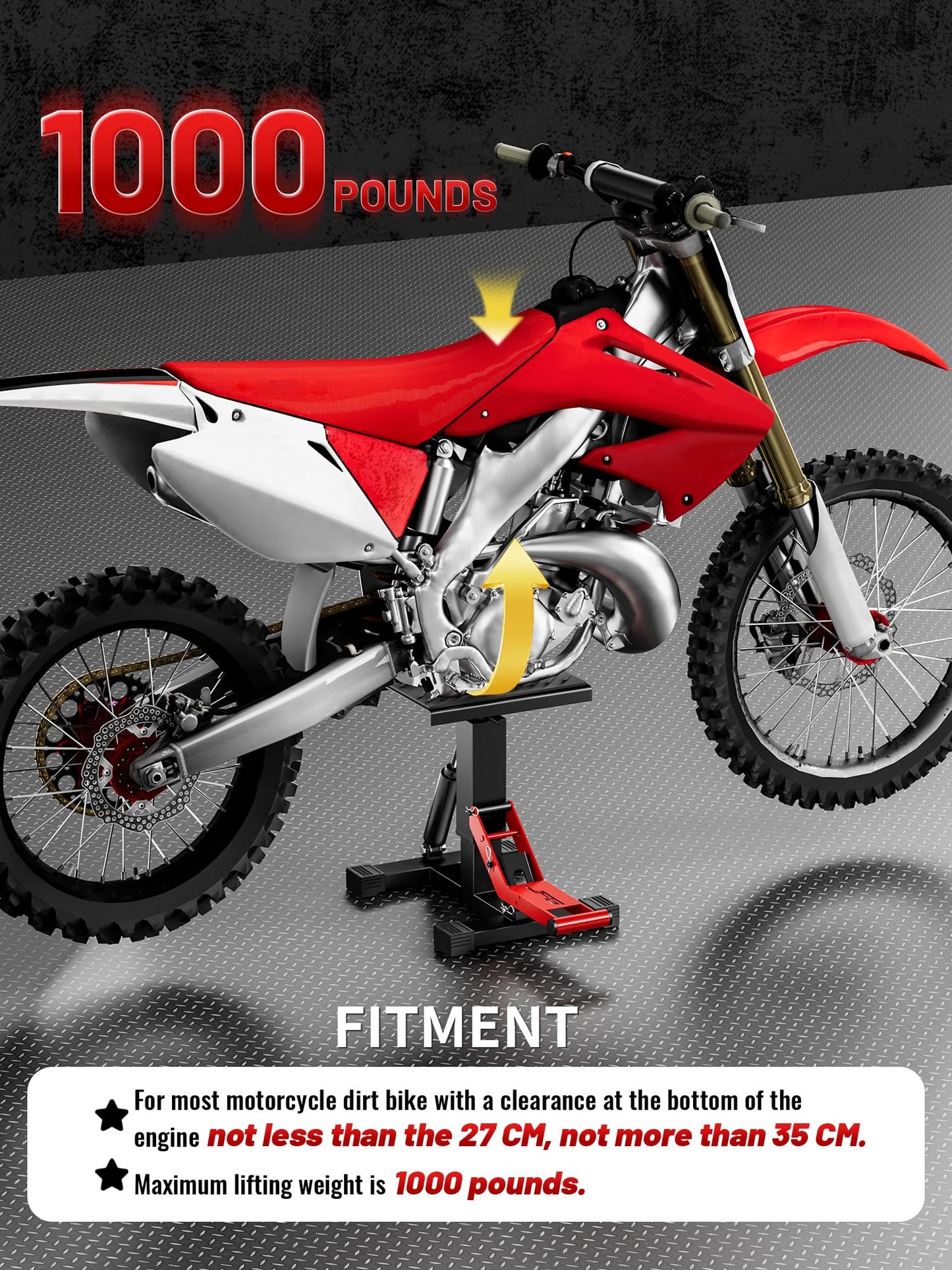 JFG RACING Motorcycle Dirt Bike Stand 1000Lbs Capacity Lift Jack Hoist Table Height Adjustable Lifting Stand Ideal for Dirt Pit Bike Repair&Maintainance,Dirt Bike Accessories