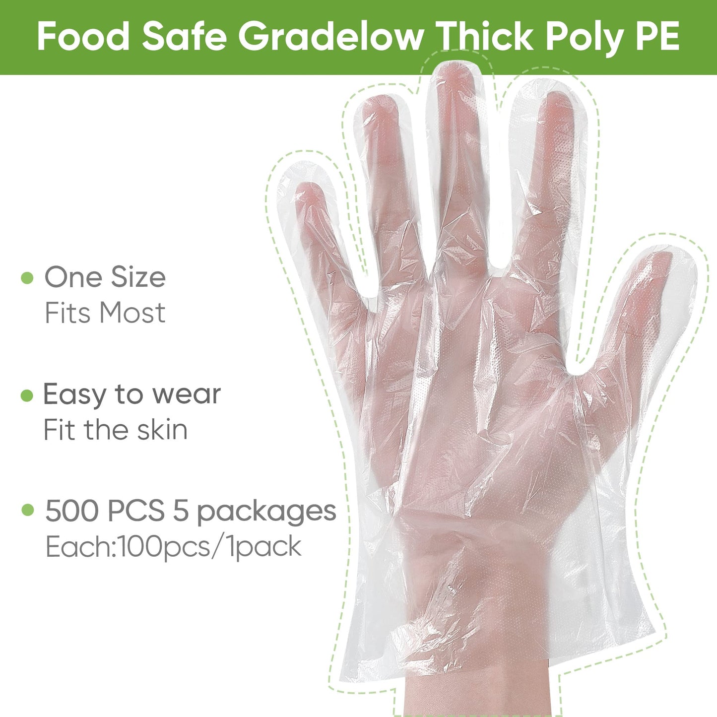 Disposable Food Prep Gloves - 500 PCS Disposable Plastic Gloves forFood Safe, Food Handling, Cooking,One Size Fits Most