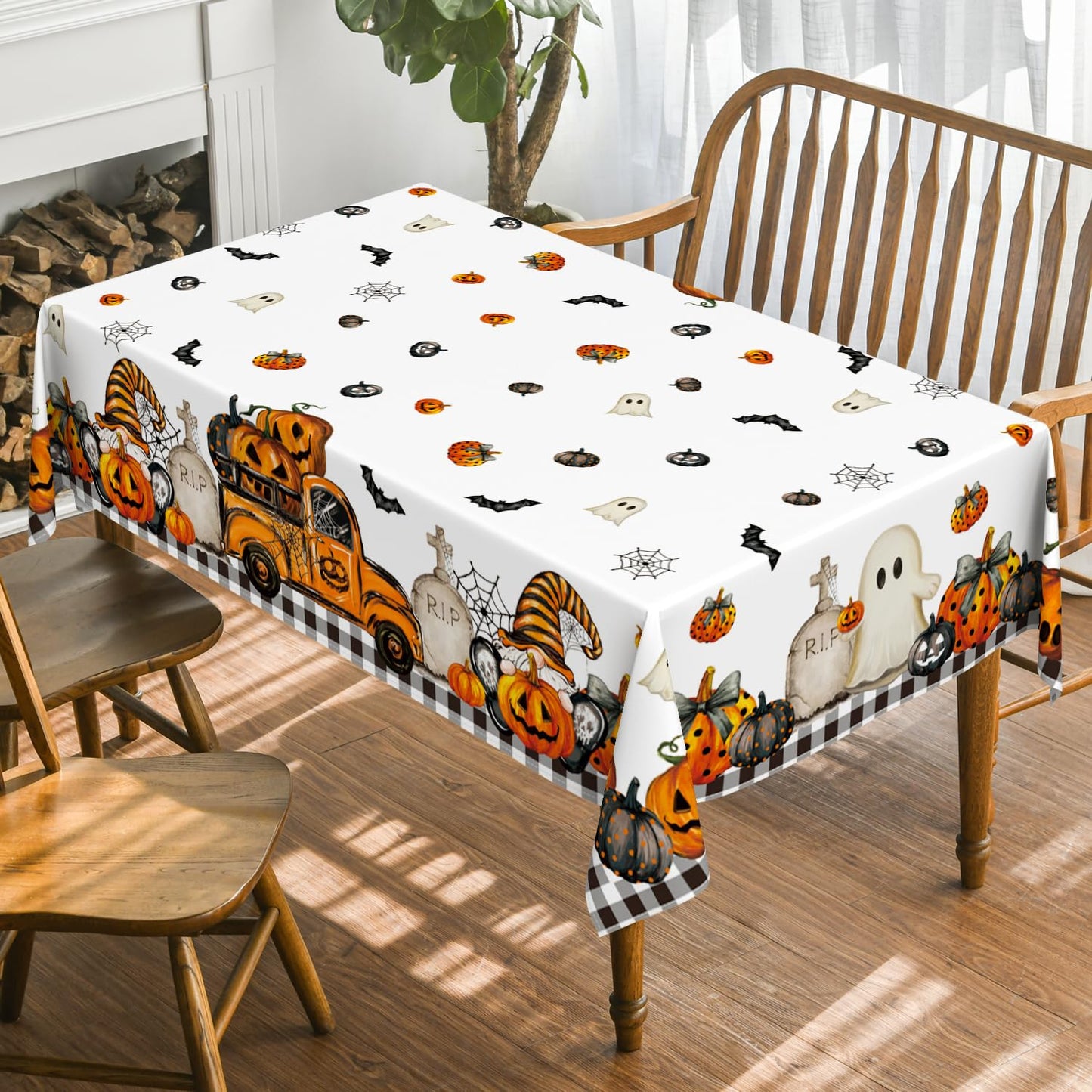 Horaldaily Halloween Tablecloth 60x84 Inch Rectangular, Ghost Pumpkin Washable Table Cover for Party Picnic Dinner Decor