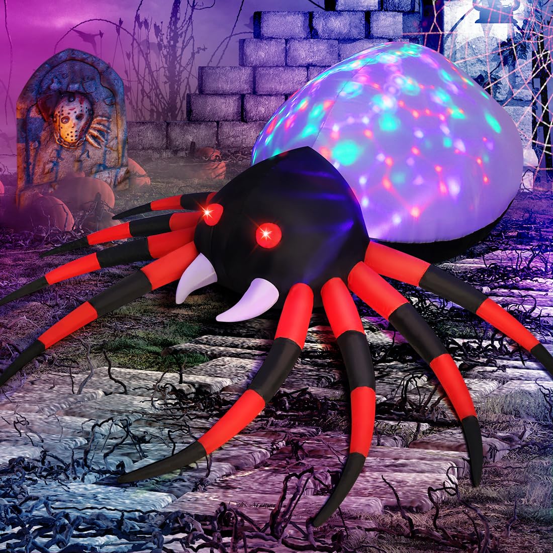 GOOSH 5 FT Halloween Inflatable Spider Outdoor Decoration with Magic Light Blow Up Yard Spider Inflatables Holiday Inflatables for Outdoor Yard Garden Lawn Decor