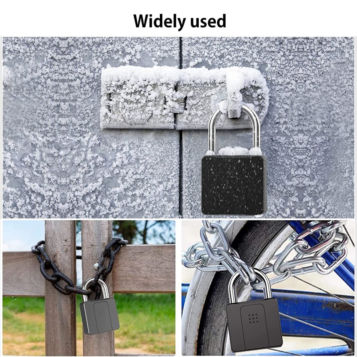 Key Padlock with Fingerprint Bluetooth App eLinkSmart Combination Lock: Large Padlock for Truck Gate Footlocker Gym Locker Outdoor Waterproof Heavy Duty Support iOS Watch