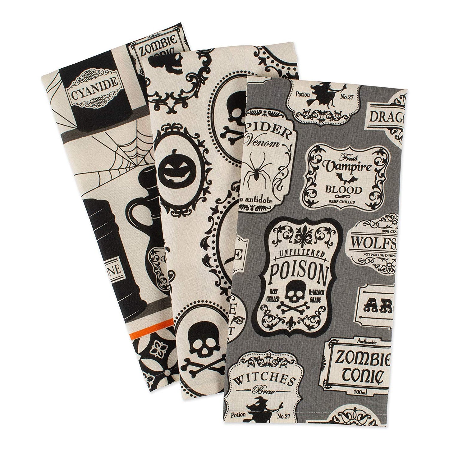 DII Halloween Hand Towels for The Kitchen Decorative Spooky & Fun Cotton Printed Dishtowel Set, 18x28, Hocus Pocus, 3 Count