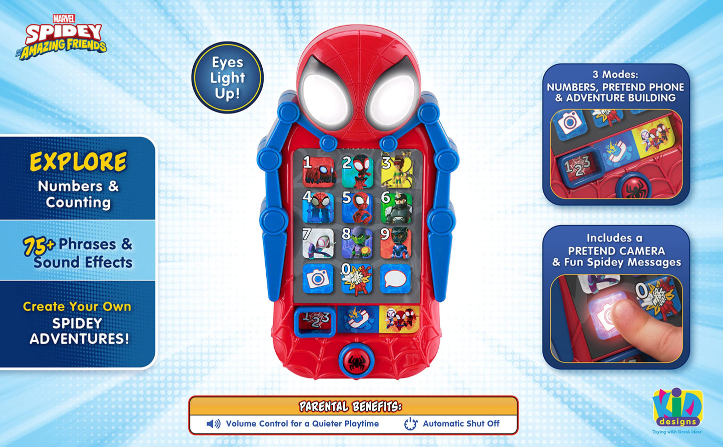 eKids Spidey and His Amazing Friends Toy Phone for Toddler with Built-in Preschool Learning Games, Educational Toys for Activities and Pretend Play, for Fans of Spiderman Gifts