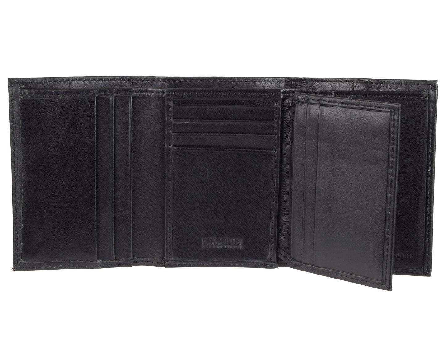 Kenneth Cole Reaction Men's Wallet - RFID Genuine Leather Slim Trifold with ID Window and Card Slots, Black Plaque