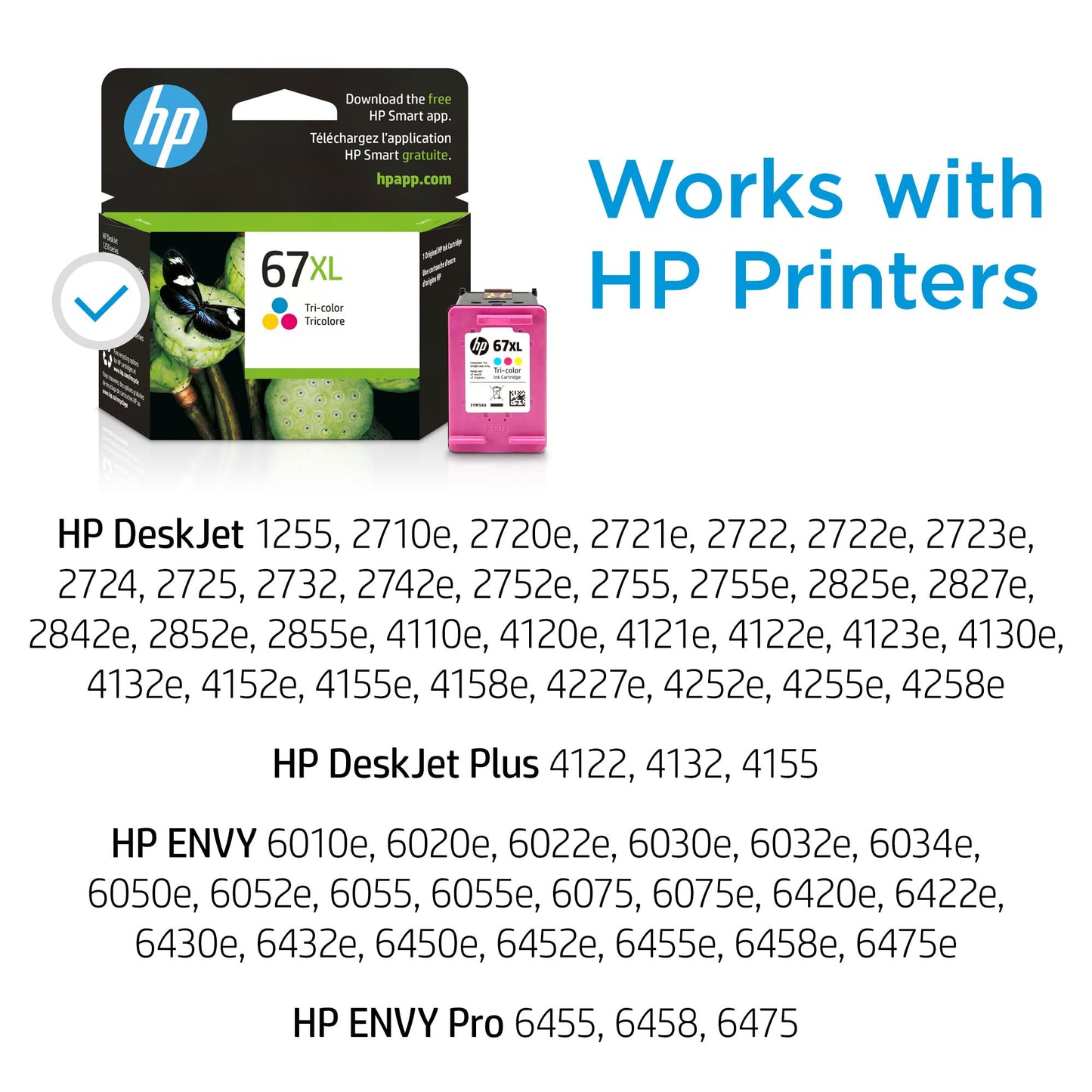 HP 67XL Tri-color High-yield Ink Cartridge for HP Printers | Works with Printer Series: DeskJet 1255, 2700, 4100; ENVY 6000, 6400 | Eligible for Instant Ink | 3YM58AN