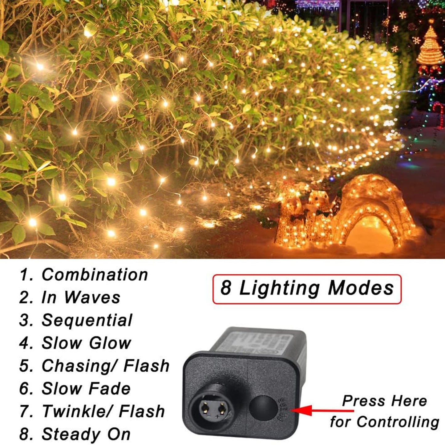Christmas Net Lights, 360 LED Outdoor Net Mesh Lights for Bushes 21x5 ft, 8 Modes Waterproof Twinkle String Lights Connectable for Christmas Hedge Yard Garden Decor, Warm White