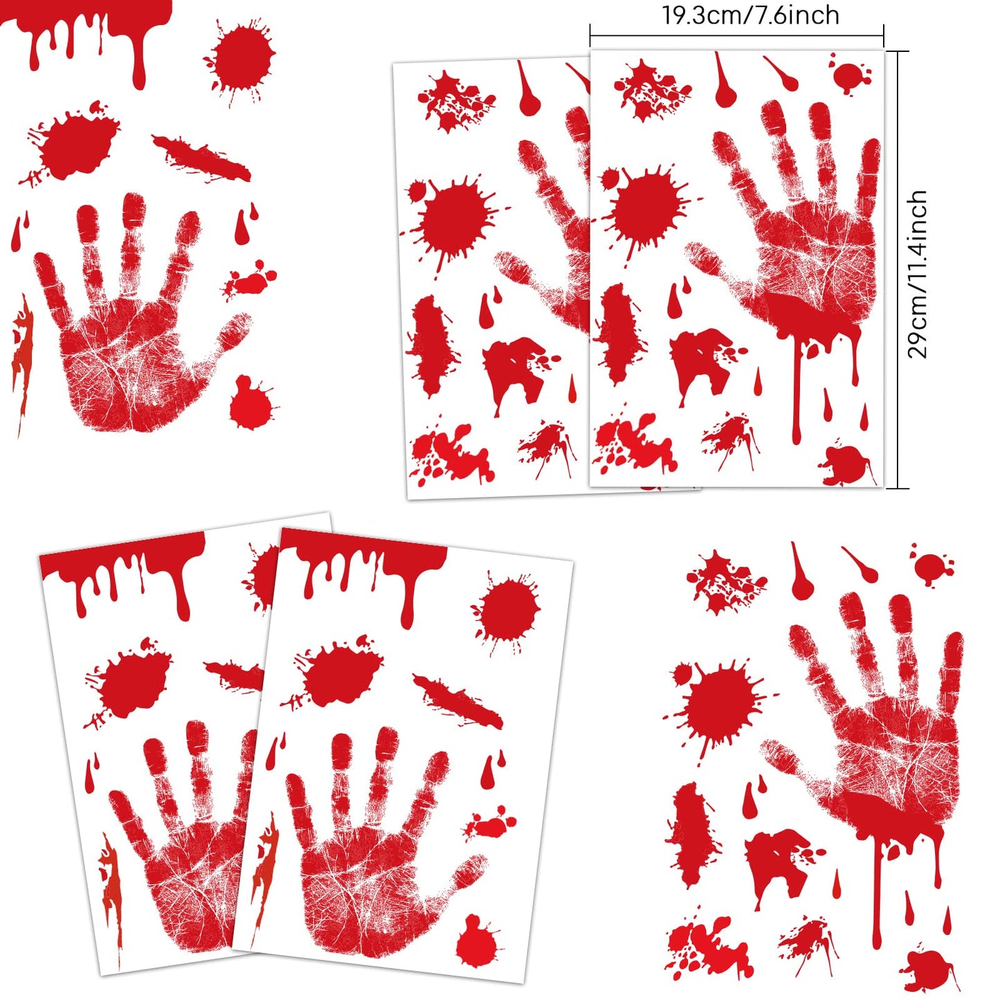 KUUQA 4 Pcs Bloody Handprint Clings Horror PVC Stickers Decals for Halloween Decorations