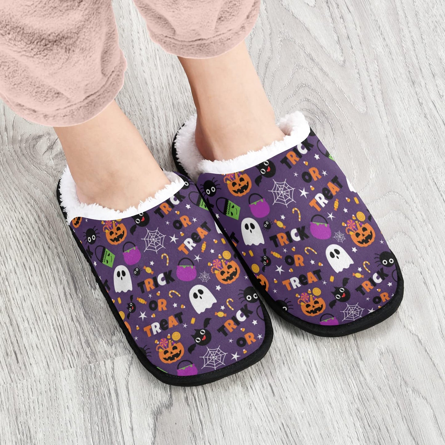 Dussdil Halloween Ghost Pumpkin Womens Mens Slippers Candy Bats Spider Home Spa Slippers Memory Foam Closed Toe Slipper Non Slip for House Hotel Bedroom Travel Shoes M