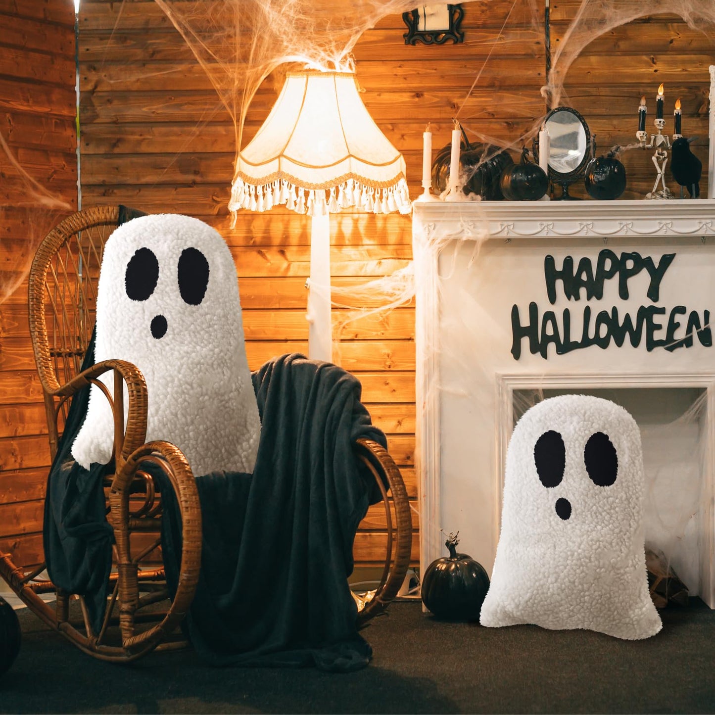 Kigley 2 Pcs Ghost Shaped Pillows Halloween Throw Pillows for Sofa Bed Couch Ghost Decor Stuffed for Halloween Party Outdoor Home Decorations Cushion (11.81 x 7.87 Inch)