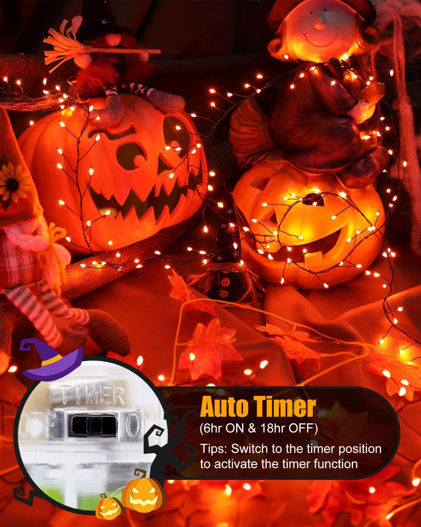 Fairy Lights Battery Operated, Twinkle String Lights Waterproof Silver Wire 5 Feet 60 Led Firecracker Starry Lights for DIY Wreath Home Party Bedroom Mason Jar Indoor Halloween Decoration, Orange