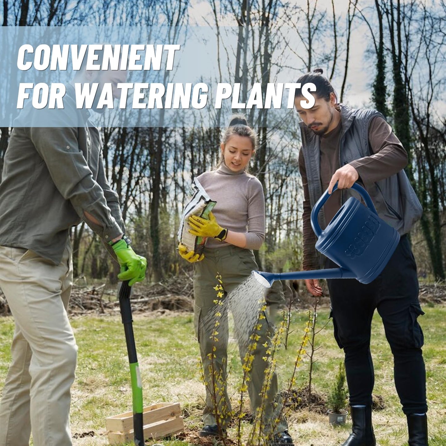 2 Gallon Watering Can, Outdoor Watering Can for Plants, Garden Water Can with Removable Long Spout and Stainless Steel Sprinkler Head, Large Water Can for Greenhouse Flowers Plants (Dark Blue)