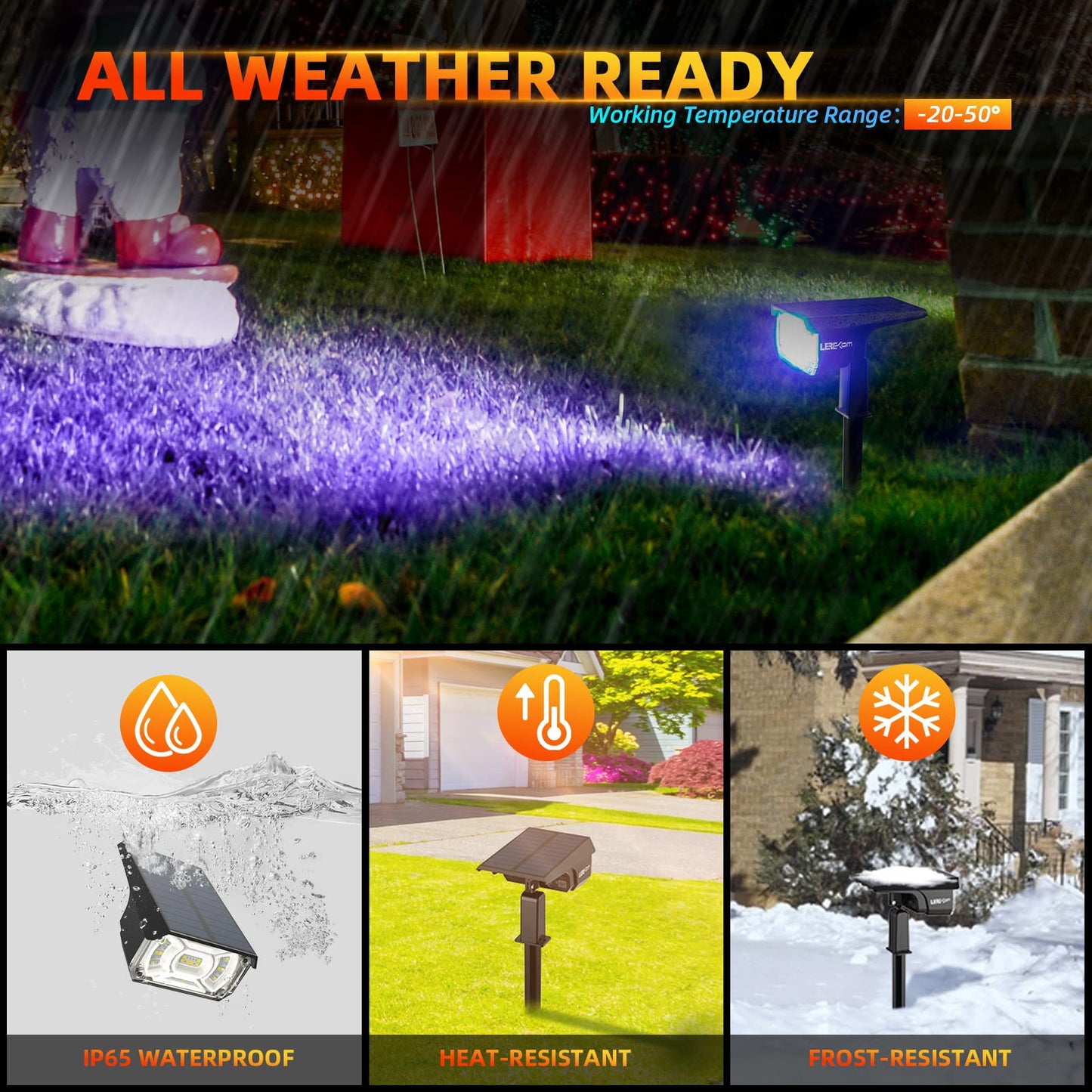 LEREKAM Solar Outdoor,40 LEDs Color Changing RGB Solar Landscape Path Lights,USB & Solar Powered Multicoloured Spotlights,14 Colors Auto Cycling Spotlights for Yard,Garden,2 Pack