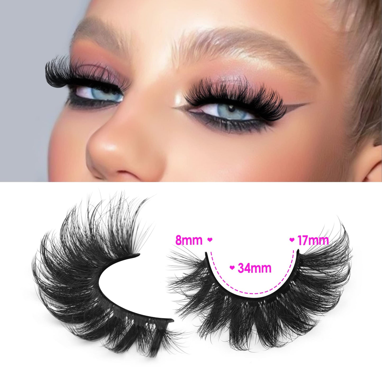 JIMIRE Faux Mink Lashes Fluffy Volume False Eyelashes Pack Dramatic Natural Look Wispy Cat Eye 18MM Fake Lashes 7 Pairs