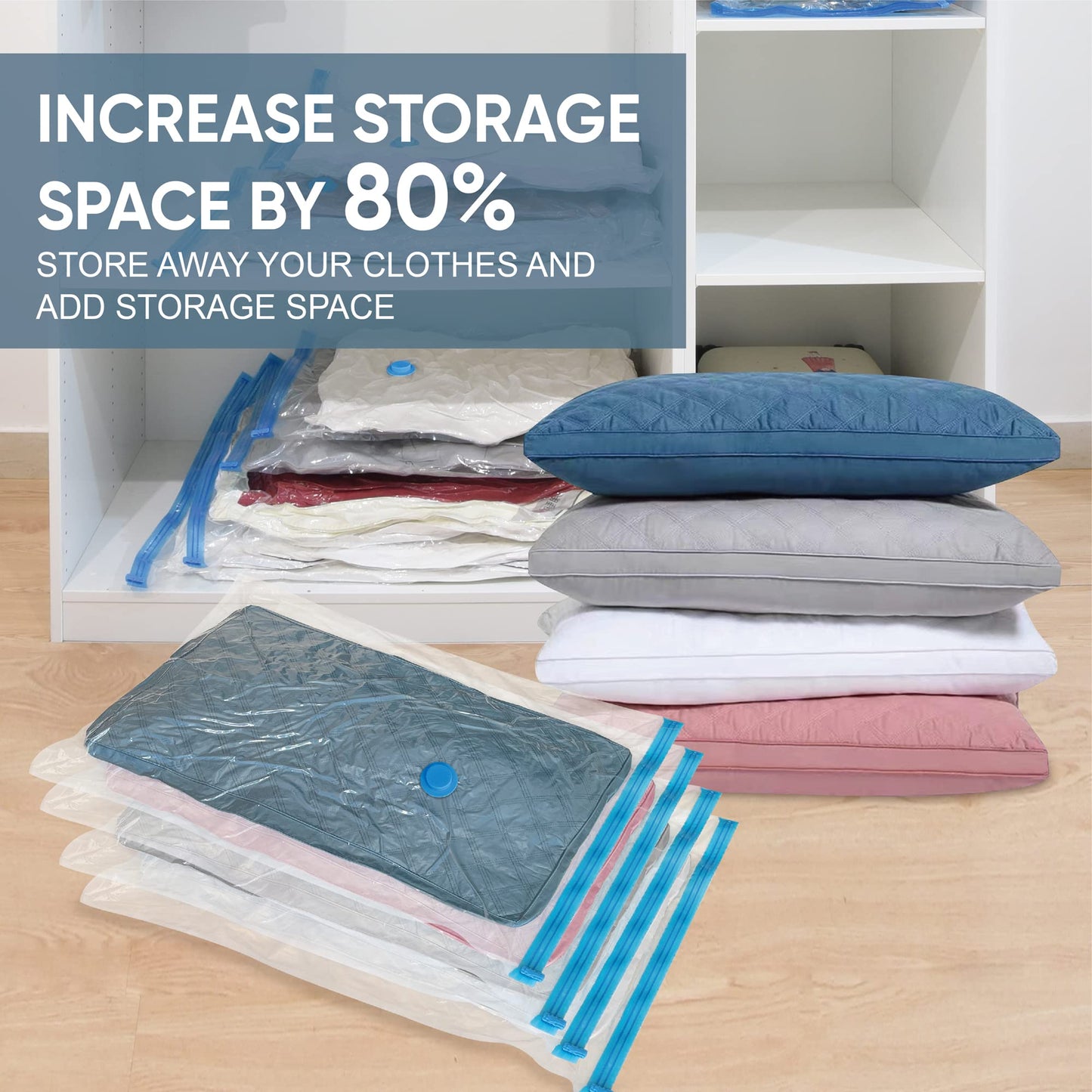 10 Pack Vacuum Storage Bags with Pump, 5 Jumbo and 5 Large Space Saver Vacuum Storage Bags, Vacuum Seal Bags for Clothing, Comfoters, Pillows, Blanket, Bedding