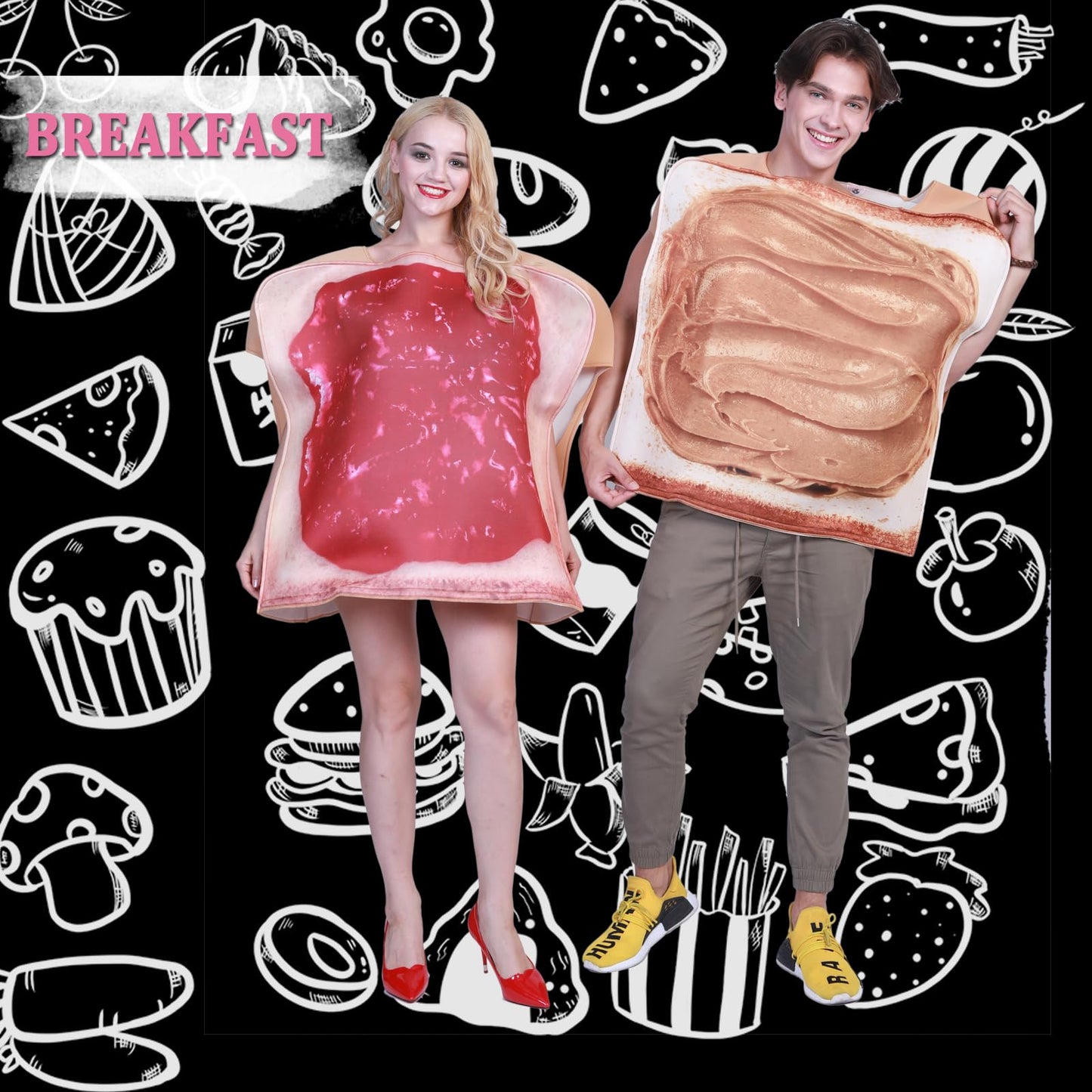 EraSpooky Couple Halloween Costume Bread Slices Peanut Butter and Jelly Costume Adults Cosplay Party Funny Food Mascot (Couple Jam Suit(2PCS))