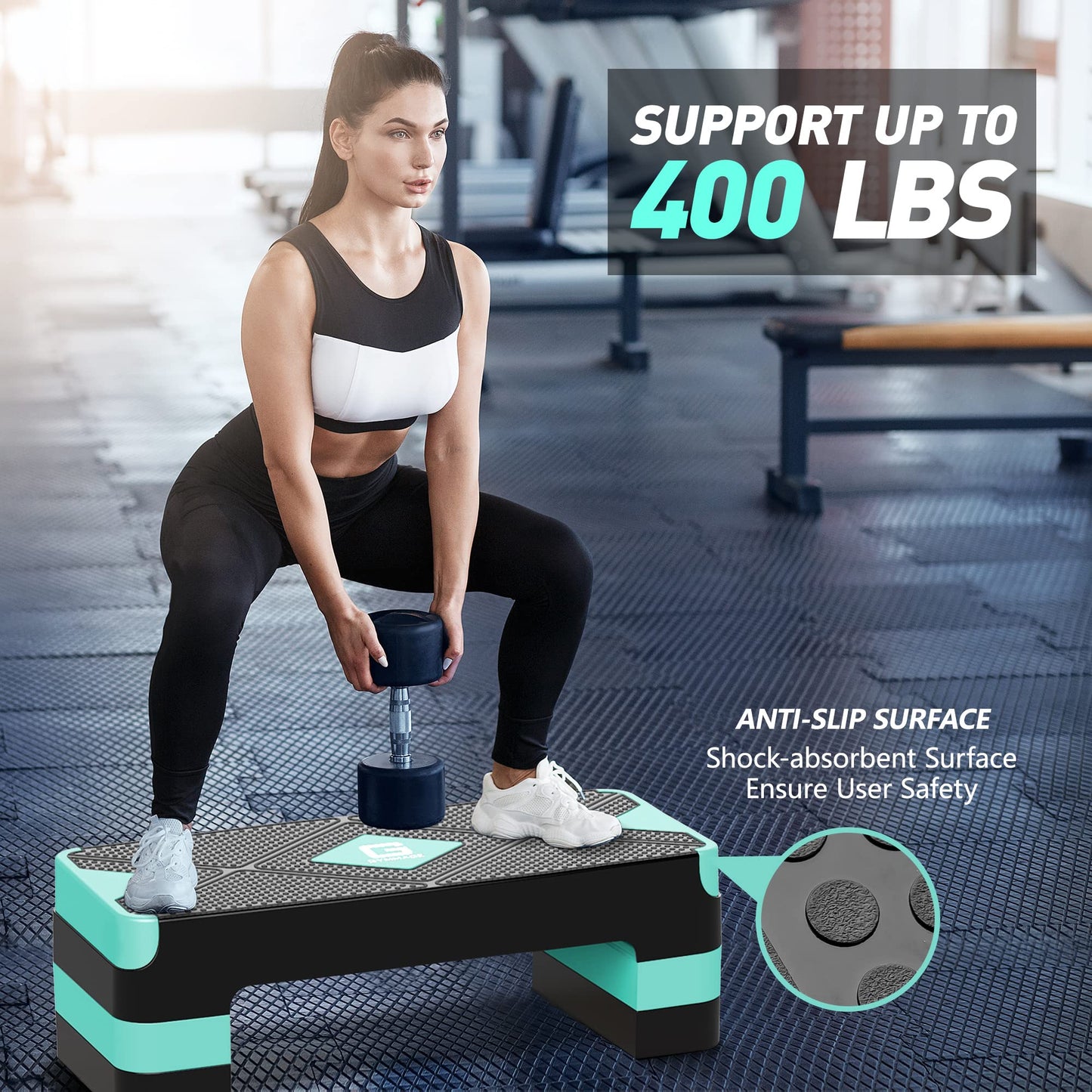 GYMMAGE Aerobic Exercise Stepper - Adjustable Workout Platform, 26.5" Step Deck with 4" 6" 8" Height Risers, Women's Home Gym Cardio Fitness