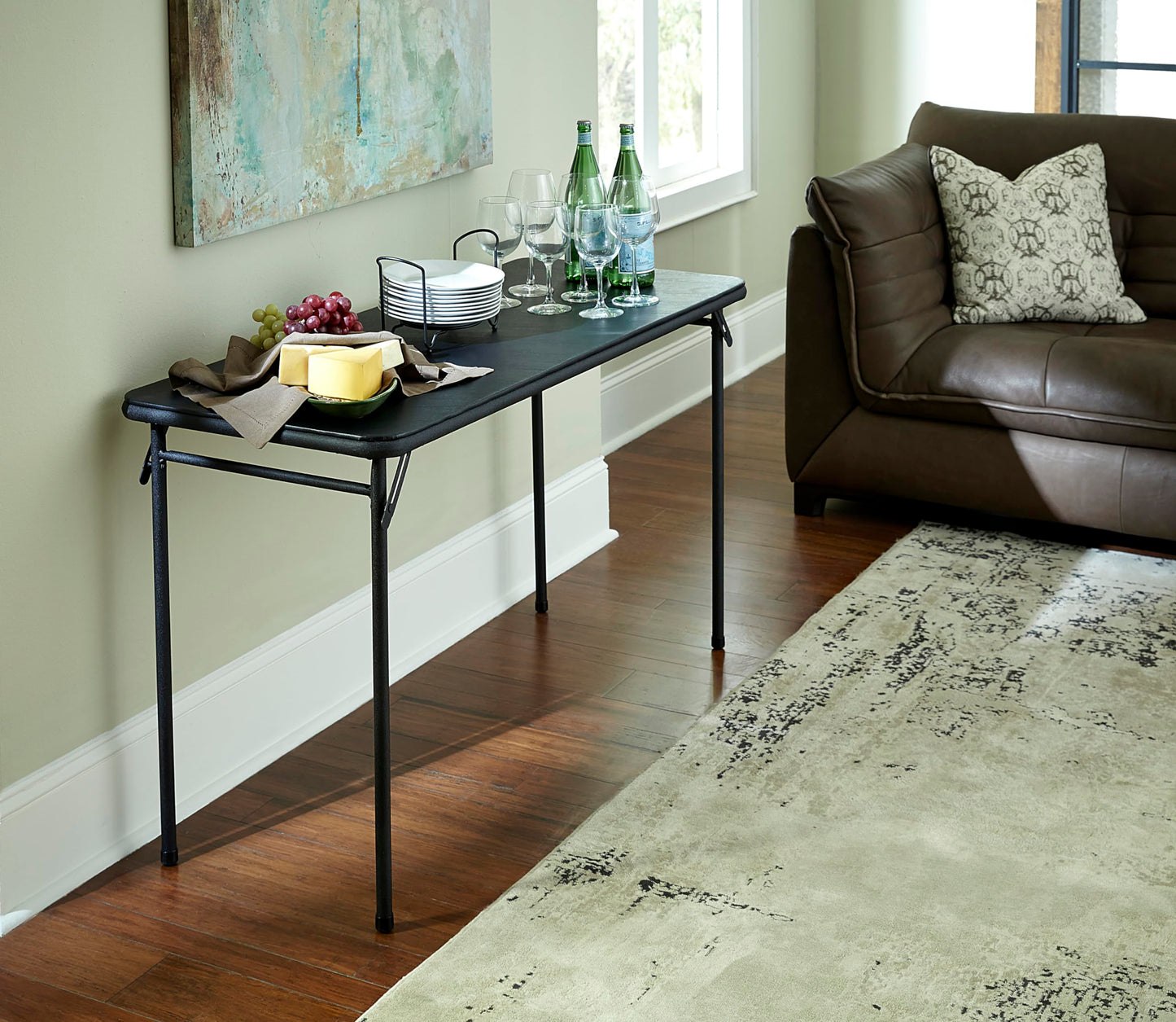 COSCO 20" x 48" Vinyl Top Folding Table, Black