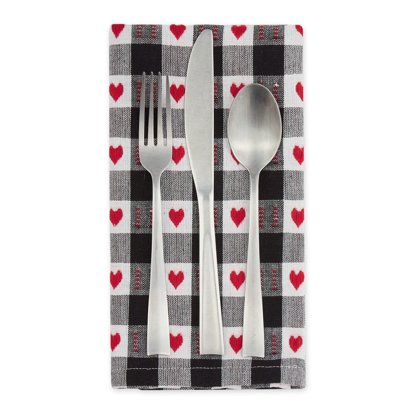 DII Valentine's Day Collection, Napkin Set, 20x20, Dobby Hearts Check
