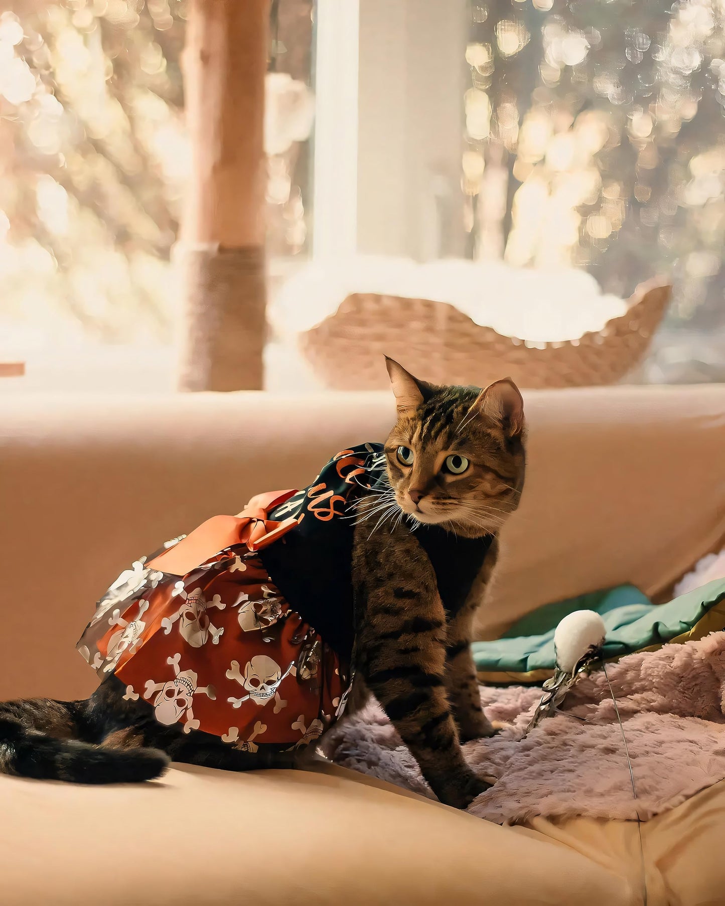 Fitwarm Hocus Pocus Y'all Funny Dog Halloween Tulle Dress, Holiday Dog Clothes for Small Dogs Girl, Funny Pirate Skull Pet Costume, Witch Cat Outfit, Orange, Black, Small