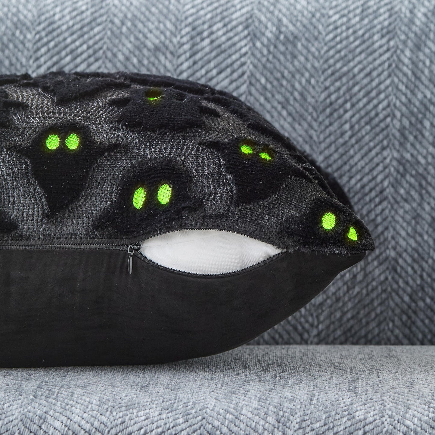 DFXSZ Halloween Pillow Covers 18x18 inch Set of 2 Black Ghost Throw Pillow Cases Soft Plush Faux Fur Wool Couch Cushion Case for Chair Sofa Bedroom Living Room Home Decor PTK03F18