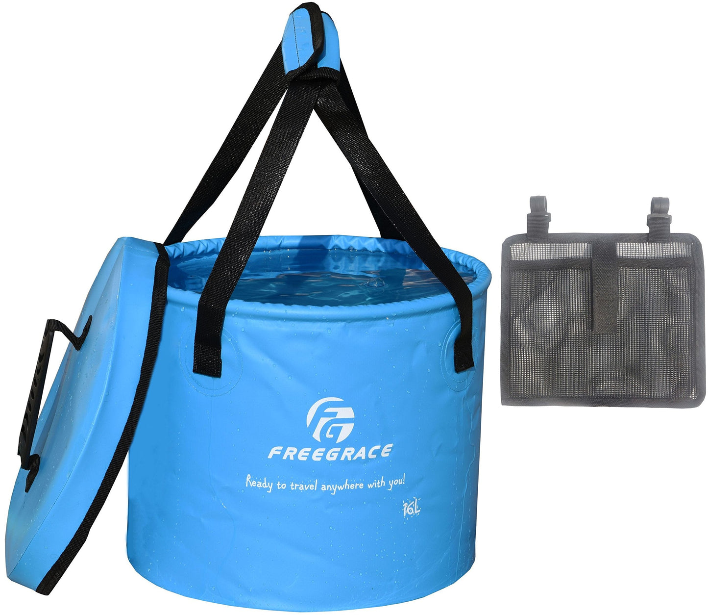 Freegrace Premium Collapsible Bucket - Multifunctional Folding Bucket - Perfect Gear for Camping, Hiking & Travel (Blue, 10L(Upgraded))
