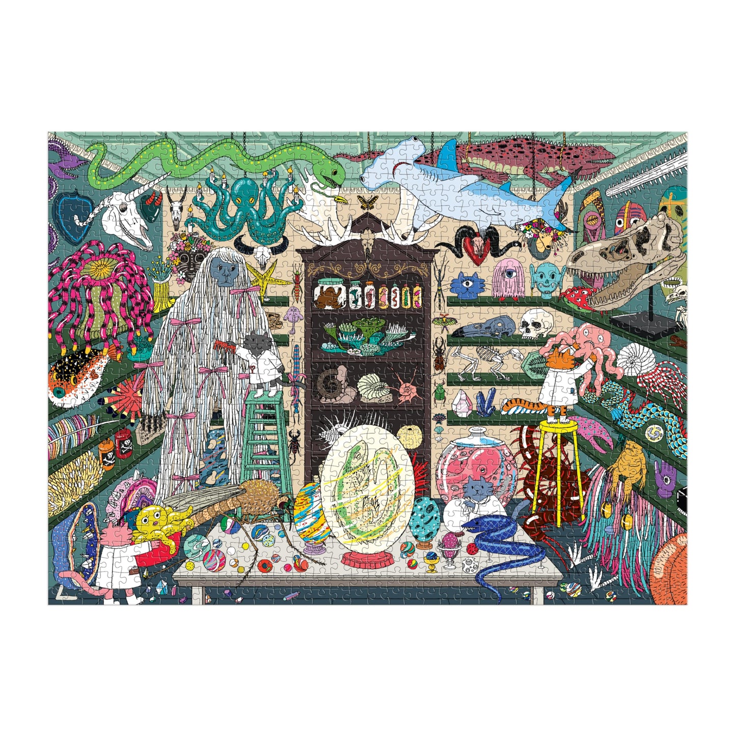Galison World of Curiosities – 1000 Piece Jigsaw Puzzle Featuring Humorous Illustrations of A Spooky Shop Scene
