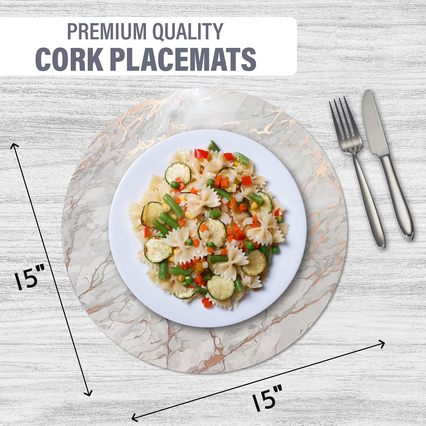 Dainty Home Marble Cork Place Mats Round Rose Gold 15"x15" Set of 2 Washable Placemats Heat Resistant Placemats Non Slip Table Placemats