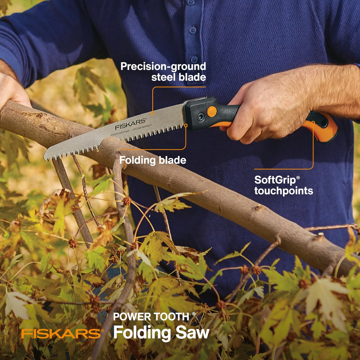 Fiskars Hand Saw, Folding Saw with Dual Position Locking Saw Blade for Overhand Cuts and Under Cuts and Power Tooth Blade with Triple Ground Teeth, Soft Grip 10-Inch Pruning Saw