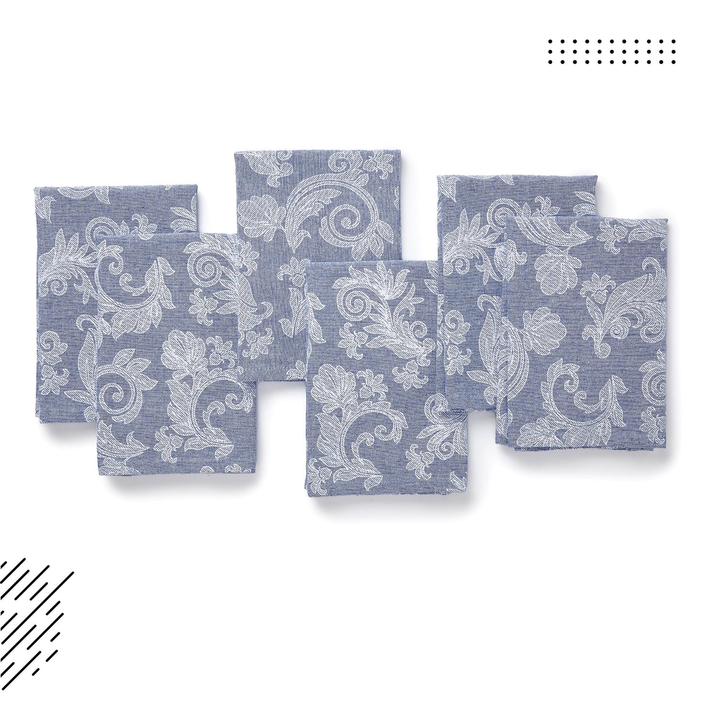 Encasa XO Blue Cloth Napkins Set of 12, 18x18 in | Floral Jacquard Homespun Cotton Dinner Napkins | Washable & Reusable Wedding Napkins for Holiday Dining, Parties, & Everyday Table Décor