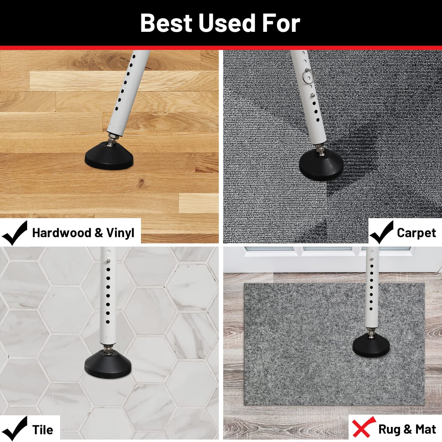 Keplrend Heavy Duty Door Jammer Security Bar - Adjustable Sliding Door Security Bar - Door Stoppers - White