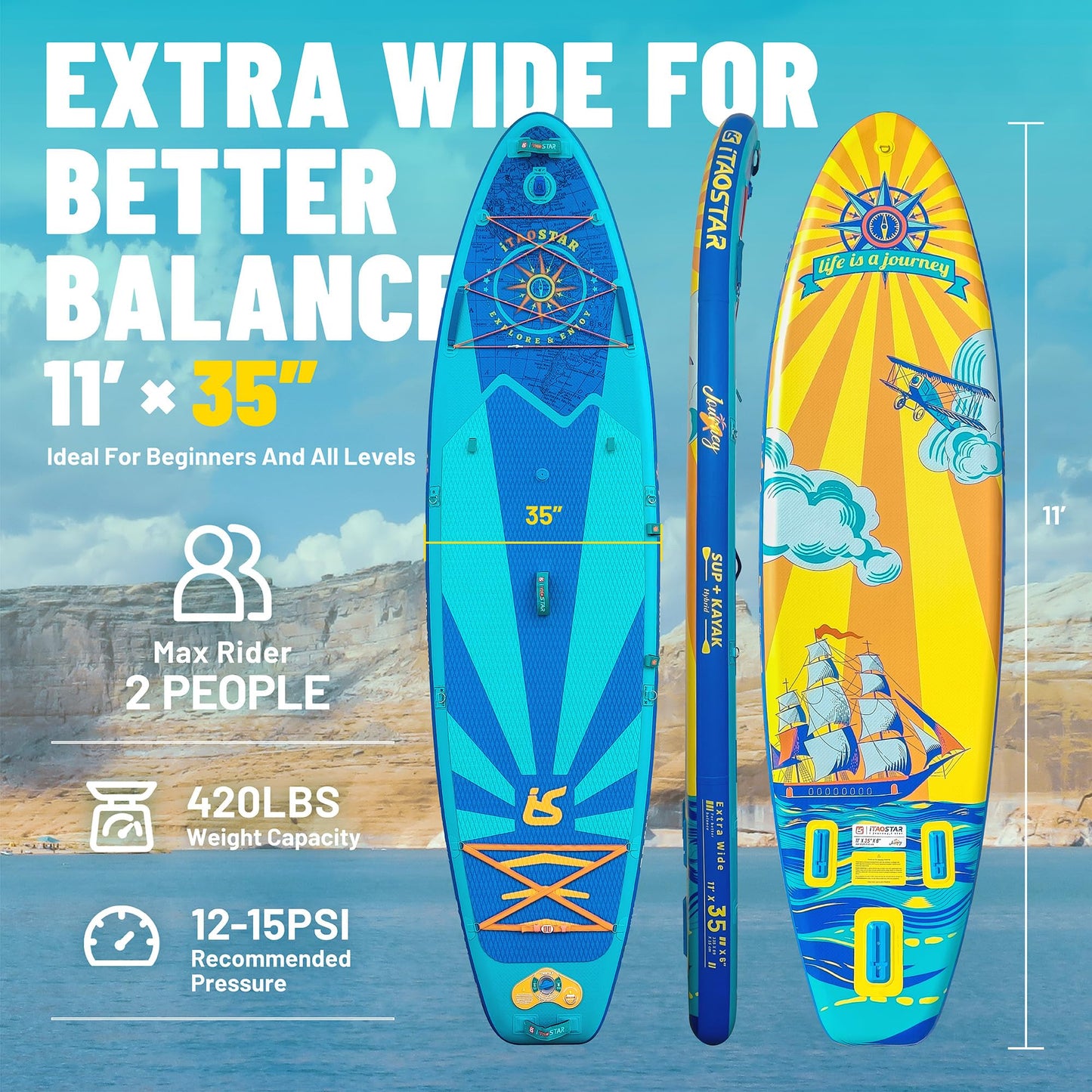 iTAOSTAR J06BP 35" Extra Wide Stand Up Paddle Board, More Balance Inflatable Paddle Board with 5 Fins for Beginner,Paddle Boards for Adults of All Skill Levels