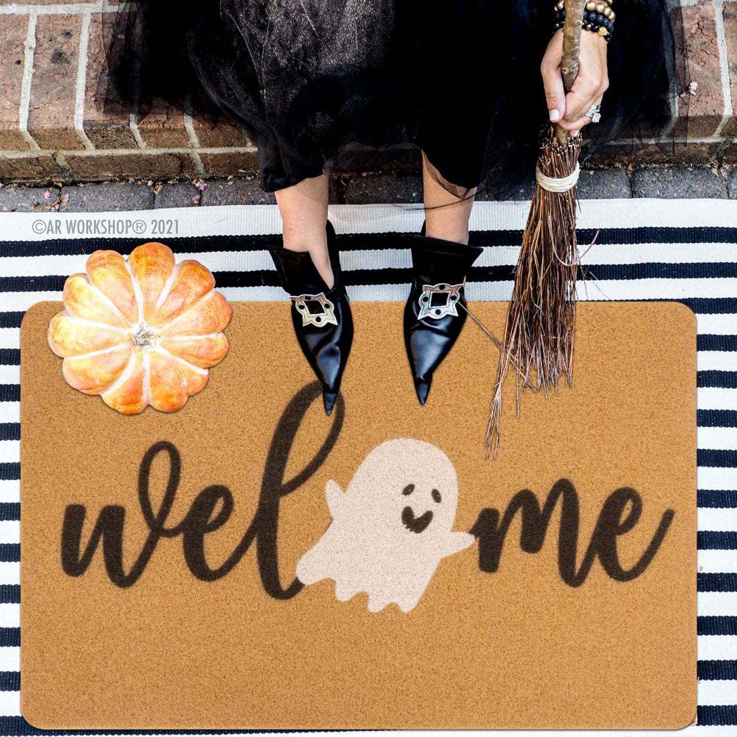 Halloween-Ghost-Coir-Doormat Non-Slip Boo-Ghost-Welcome-Door-Mat Halloween-Decor-Mat for Outdoor Indoor Entrance 17x30 inch (Boo)
