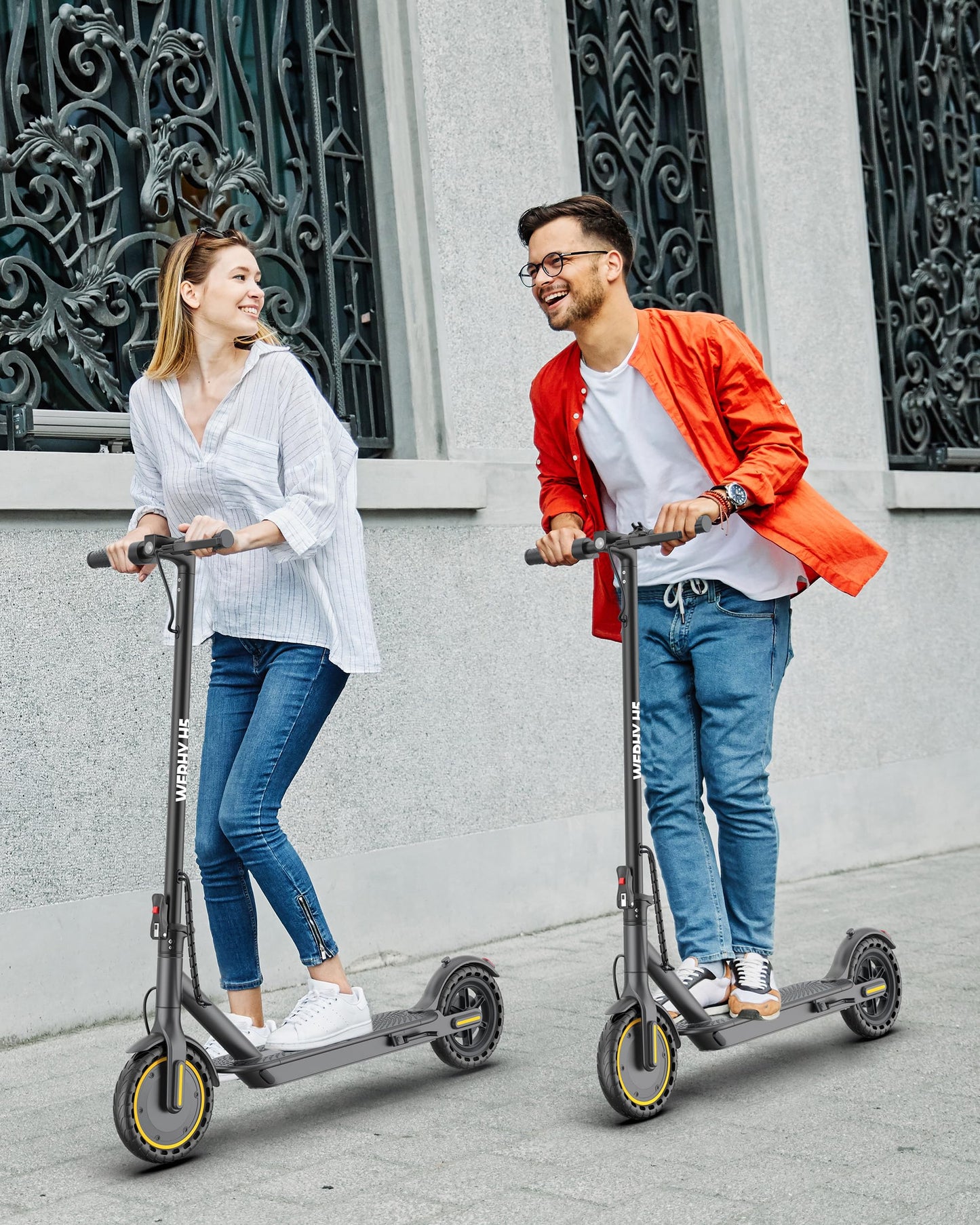 Electric Scooter with 350W Brushless Motor, 19 MPH Max Speed, 15 Miles Range, 8.5" Solid Tire, 3 Speed Modes, Cruise Control, Portable Commuter Escooter with APP, Dual Brake & E-Lock