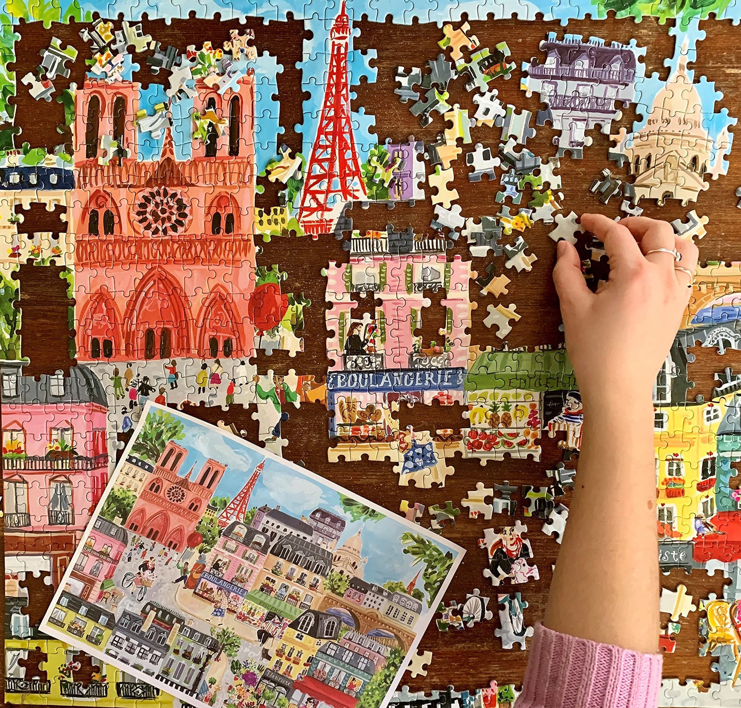 eeBoo: Piece and Love Paris in a Day 1000 Piece Rectangular Adult Jigsaw Puzzle, Puzzle for Adults and Families, Glossy, Sturdy Pieces and Minimal Puzzle Dust