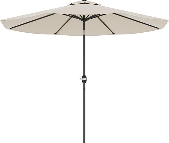 Greesum 9FT Patio Umbrella with Push Button Tilt and Crank, Outdoor Table Umbrella with 8 Sturdy Ribs, Market Table Parasol for Garden, Lawn, Backyard & Pool, Without Base, Beige
