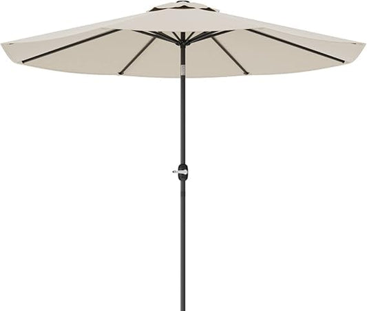 Greesum 9FT Patio Umbrella with Push Button Tilt and Crank, Outdoor Table Umbrella with 8 Sturdy Ribs, Market Table Parasol for Garden, Lawn, Backyard & Pool, Without Base, Beige