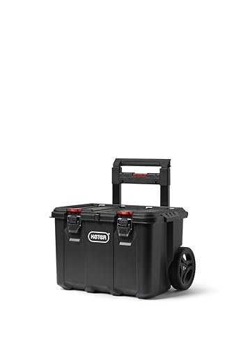 Keter Stack-n-Roll Modular Tools Organizer for Garage Storage and DIY, 3 Piece Resin Rolling Tool Box System for Small Parts, Black