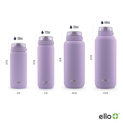 Ello Cooper 22oz Stainless Steel Water Bottle with Straw and Carry Handle, Double Walled and Vacuum Insulated Metal, Leak Proof Locking Lid with Soft Silicone Spout, Reusable, BPA Free, Lilac