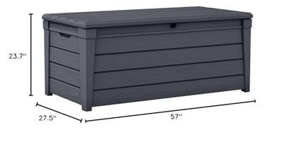 Keter Brightwood 120 Gallon Resin Large Deck Box for Patio Garden, Outdoor Cushion Storage, Pool Accessories, Tools, Grey