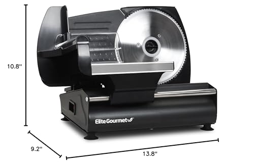 Elite Gourmet EMT-625B Ultimate Precision Electric Deli Food Meat Slicer Removable Stainless Steel Blade, Adjustable Thickness, Ideal for Cold Cuts, Hard Cheese, Vegetables & Bread, 7.5”, Black